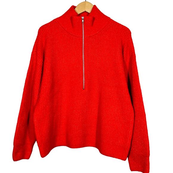 Vince Camuto Half Zip Sweater Mock Neck Long Sleeve Casual Red Orange - L - Picture 1 of 6